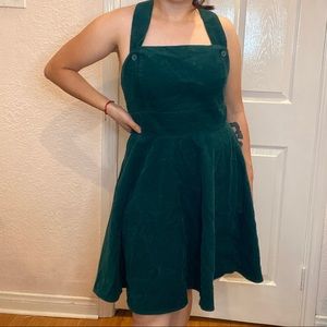 Voodoo Vixen Green Corduroy Overall Dress